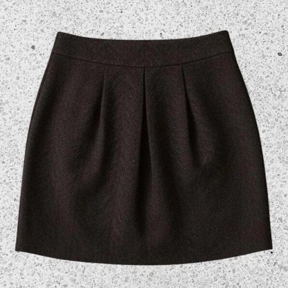 Eileen Fisher Musel Short With Pleats Wool Blend Herringbone Skirt Size Medium
